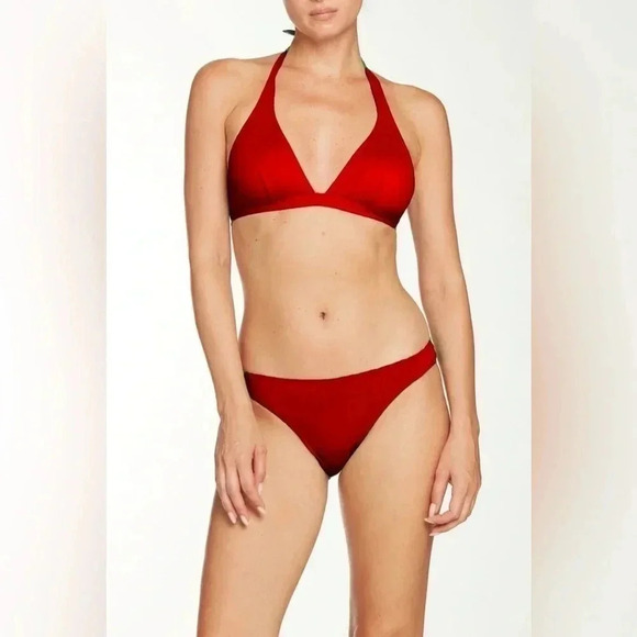 DnuD Paris 2 Piece Bikini Swimsuit: Essential Triangle Neck Bra+Panties Scarlet - Picture 3 of 12